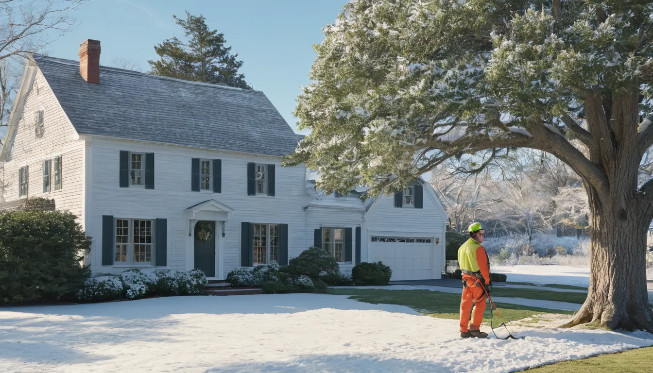 A tree removal provider working near a home in Haverhill