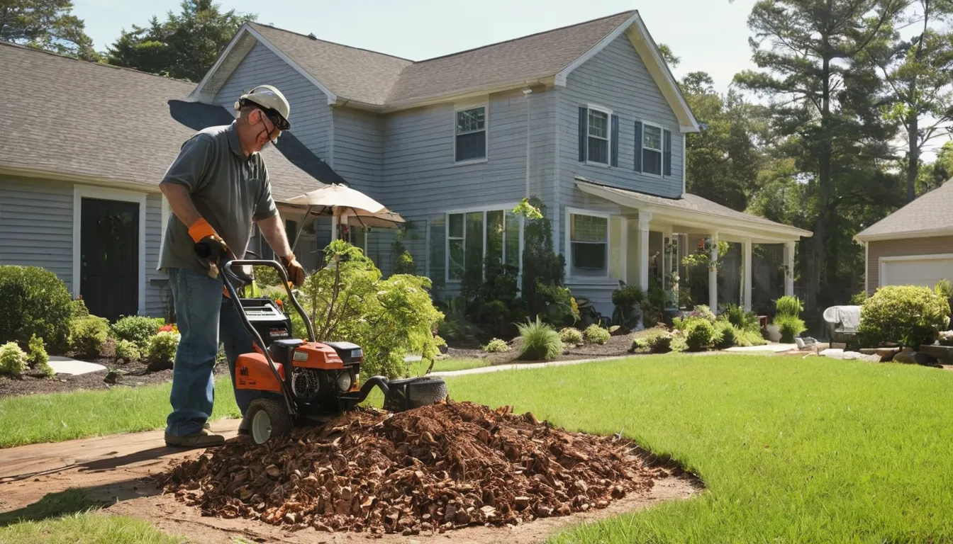 Provider grinding a tree stump in a residential yard near Haverhill